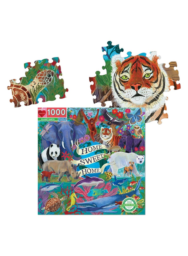 eeBoo: Piece and Love Planet Earth 1000-piece Square Adult Jigsaw Puzzle, Jigsaw Puzzle for Adults and Families, Includes Glossy, Sturdy Pieces and Minimal Puzzle Dust - Image 1