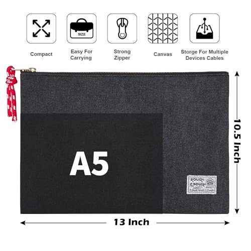 RE ROUGH ENOUGH Rough Enough Important Document Organizer Holder Safe File Folder Bag Letter Size with Zipper for Office School College Teacher Art Supplies Canvas - Image 2