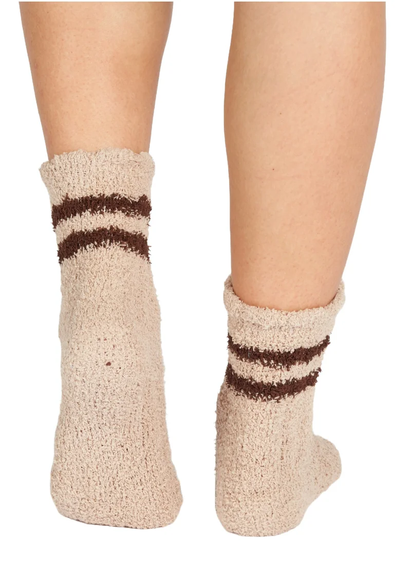 بريكلي بير Prickly Pear Cream Cozy Striped Socks - Women?s Cozy Beige Stripe Slipper Socks, One Size Fits Most