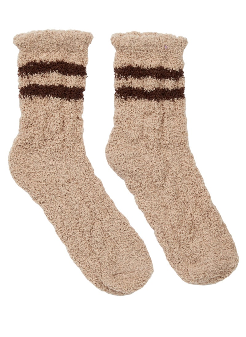 Prickly Pear Prickly Pear Cream Cozy Striped Socks - Women?s Cozy Beige Stripe Slipper Socks, One Size Fits Most  - Image 4