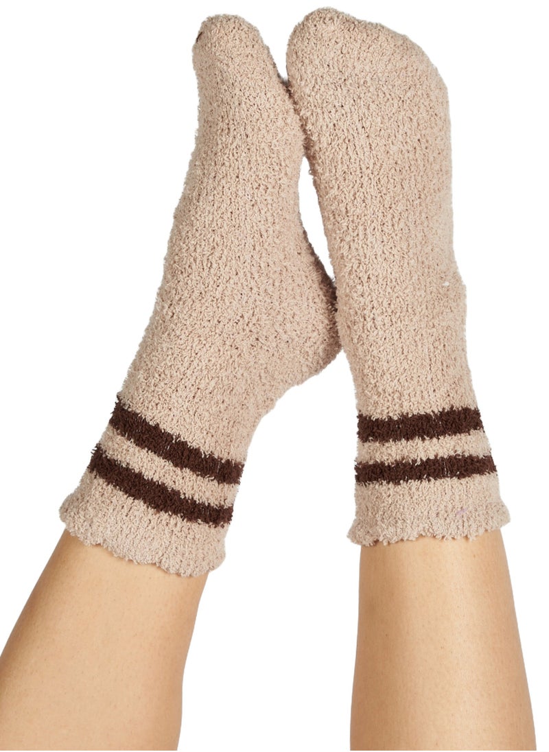 Prickly Pear Prickly Pear Cream Cozy Striped Socks - Women?s Cozy Beige Stripe Slipper Socks, One Size Fits Most  - Image 3