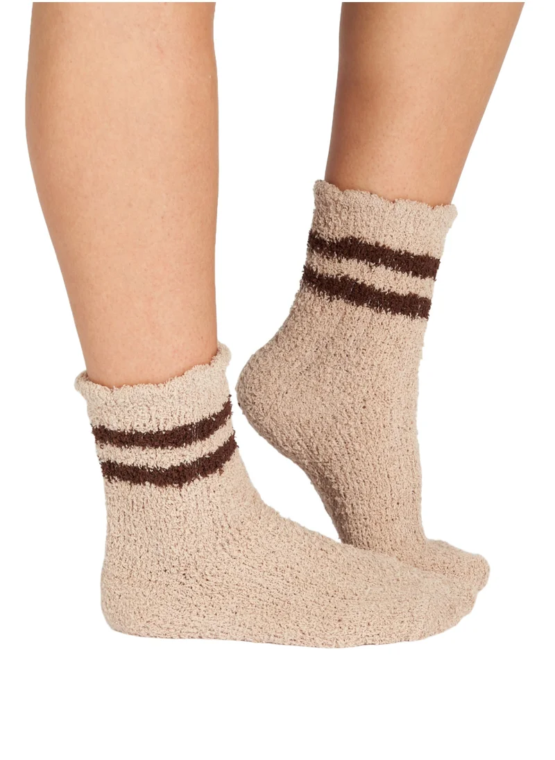 بريكلي بير Prickly Pear Cream Cozy Striped Socks - Women?s Cozy Beige Stripe Slipper Socks, One Size Fits Most