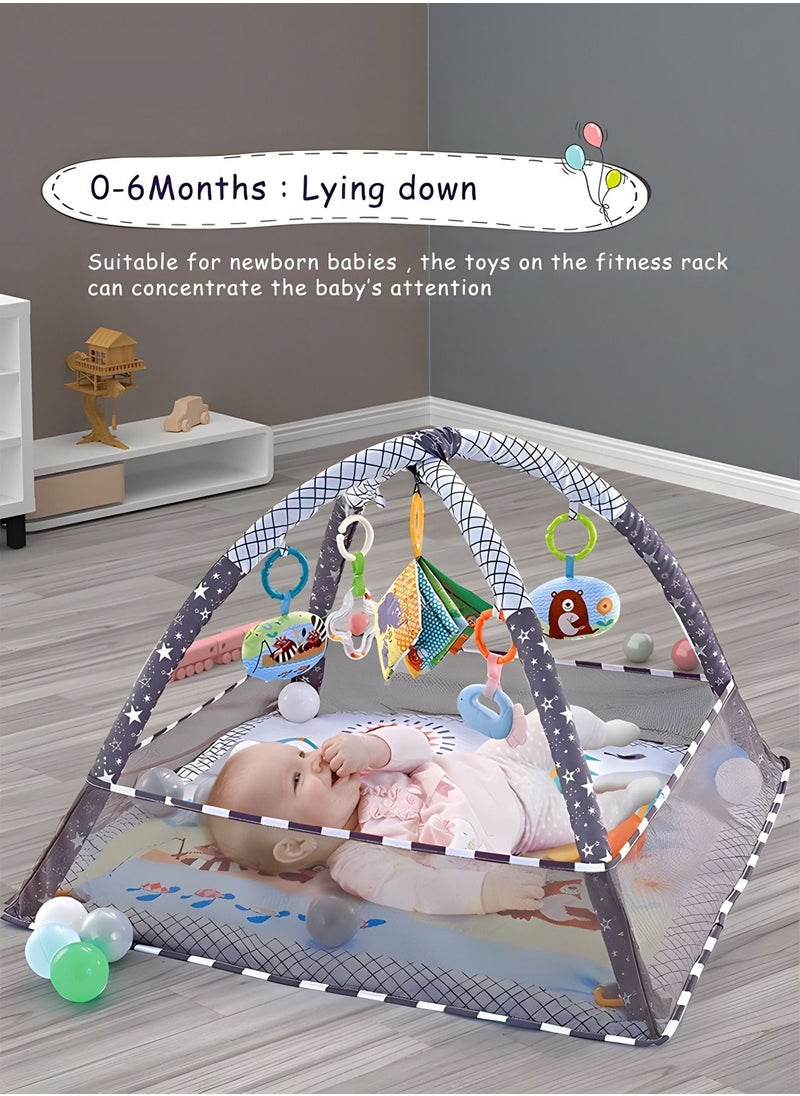 GROIC - Baby Play Gym, Mat Newborn with Padded Base Lightweight Foam Stand, 5 Hanging Toys and 18 Ocean Balls Washable Playmats & Floor Gyms for 0-36 Months - Image 1