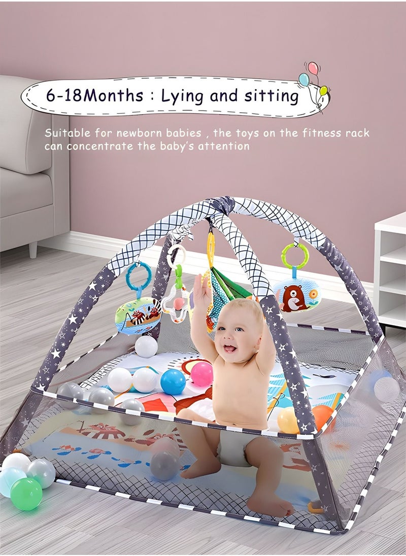 GROIC - Baby Play Gym, Mat Newborn with Padded Base Lightweight Foam Stand, 5 Hanging Toys and 18 Ocean Balls Washable Playmats & Floor Gyms for 0-36 Months - Image 1