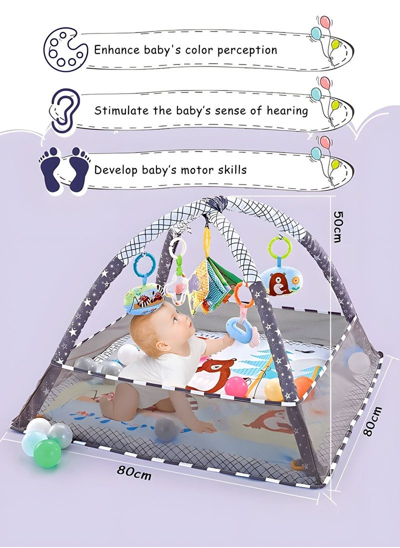 GROIC - Baby Play Gym, Mat Newborn with Padded Base Lightweight Foam Stand, 5 Hanging Toys and 18 Ocean Balls Washable Playmats & Floor Gyms for 0-36 Months - Image 1
