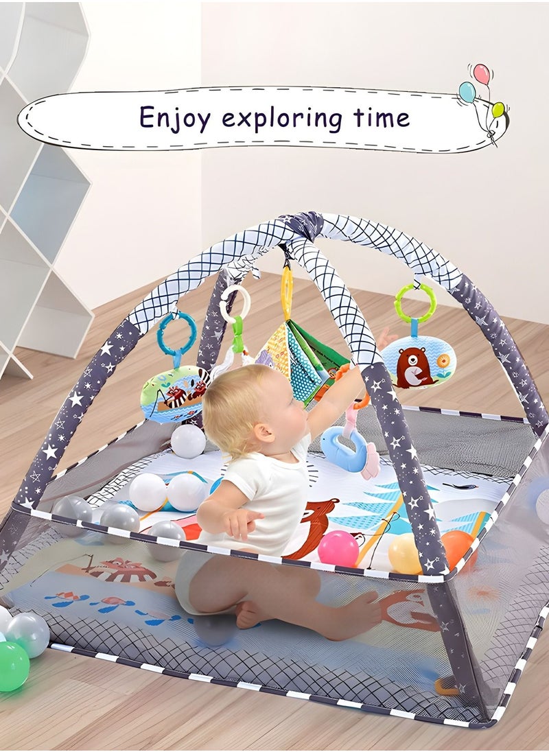 GROIC - Baby Play Gym, Mat Newborn with Padded Base Lightweight Foam Stand, 5 Hanging Toys and 18 Ocean Balls Washable Playmats & Floor Gyms for 0-36 Months - Image 1