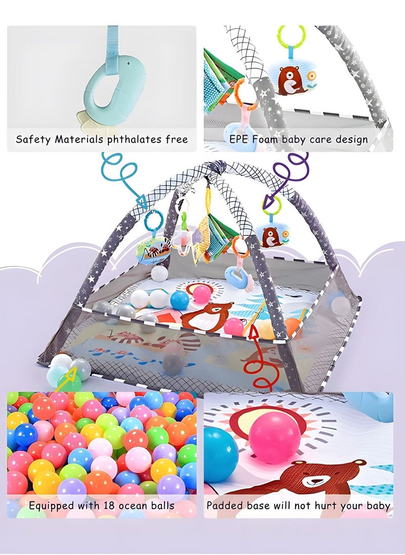 GROIC - Baby Play Gym, Mat Newborn with Padded Base Lightweight Foam Stand, 5 Hanging Toys and 18 Ocean Balls Washable Playmats & Floor Gyms for 0-36 Months - Image 1