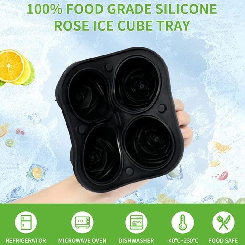 آيباما صينية مكعبات الثلج IBAMA، صانع قوالب الثلج باللون الوردي، قالب سيليكوني لكرات الثلج بـ 4 تجاويف، صينيات سهلة الاستخدام لتحضير مكعبات ثلج كبيرة للمشروبات المنزلية (الويسكي، البوربون، الكوكتيلات، العصيرات – اللون الأسود) - Image 5