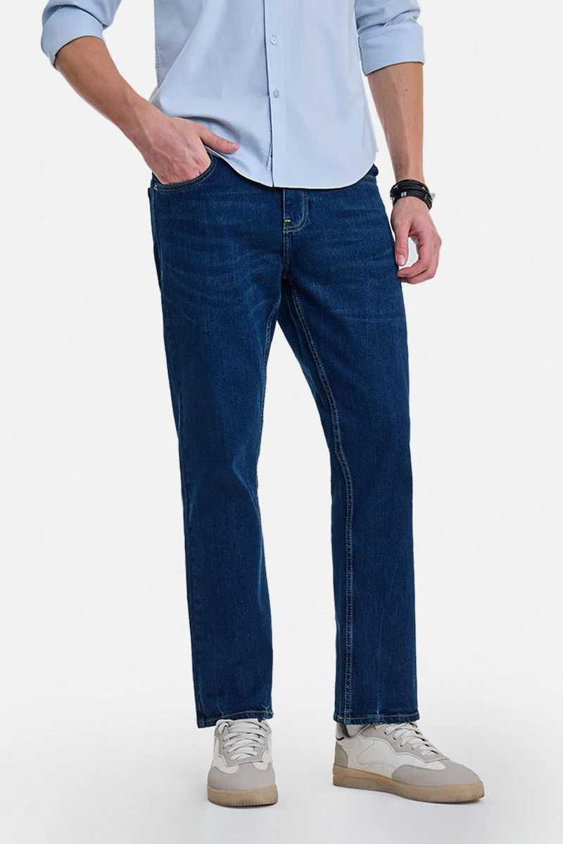 سنيتش Blue Solid Straight Fit Casual Jeans