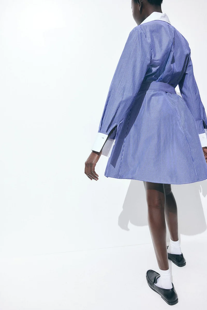 اتش اند ام فستان قميص بحزام ربط