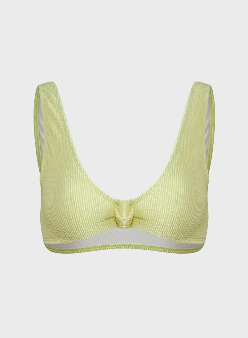 PUBLIC DESIRE Textured Knot Front Plunge Bikini Top