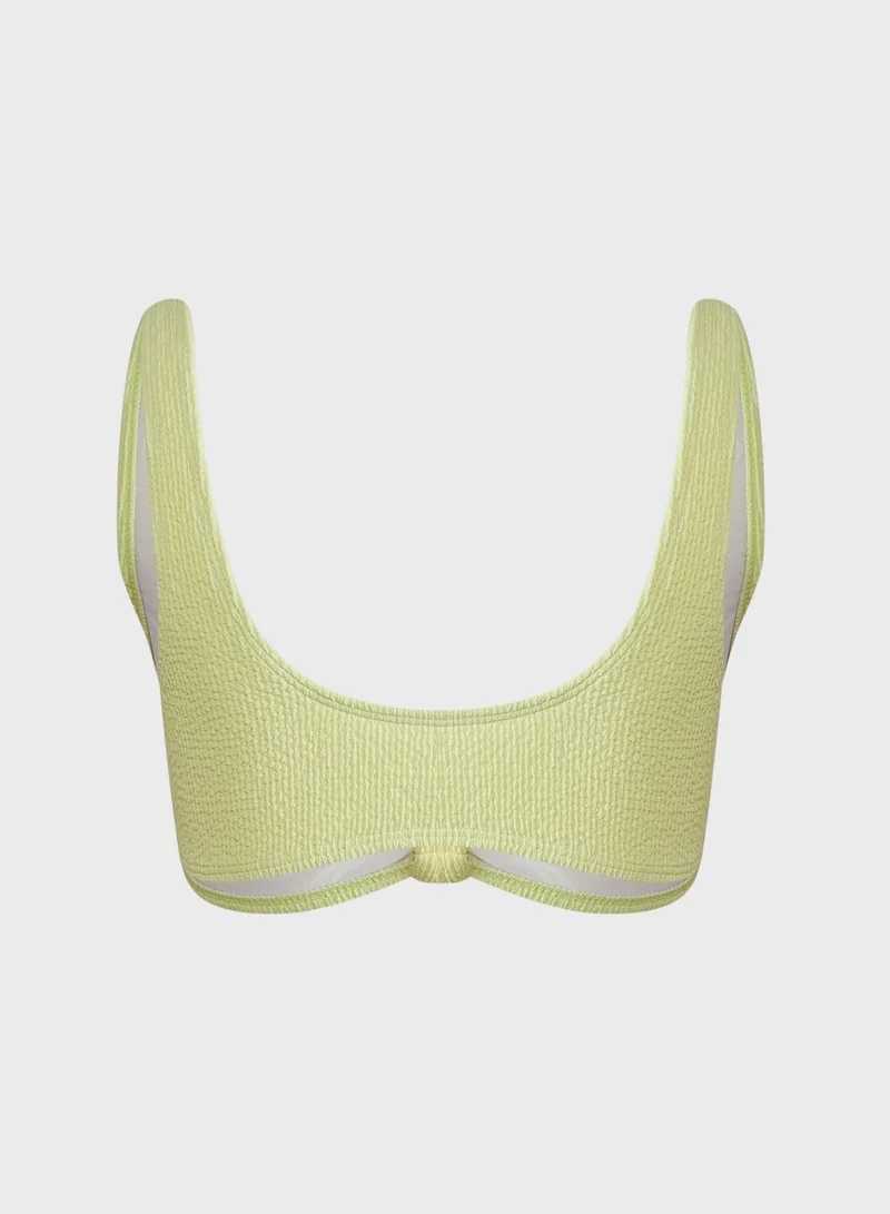 PUBLIC DESIRE Textured Knot Front Plunge Bikini Top