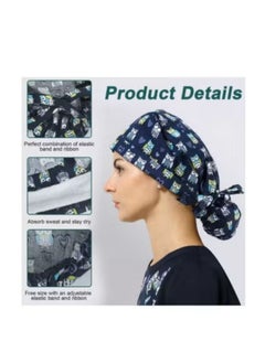 TLAXCA 3 Pack Surgical Caps for Long Hair, Adjustable Elastic Nursing Cap with Button and Sweatband, Bouffant Cotton Hats Scrub Cap for Women  - Image 5