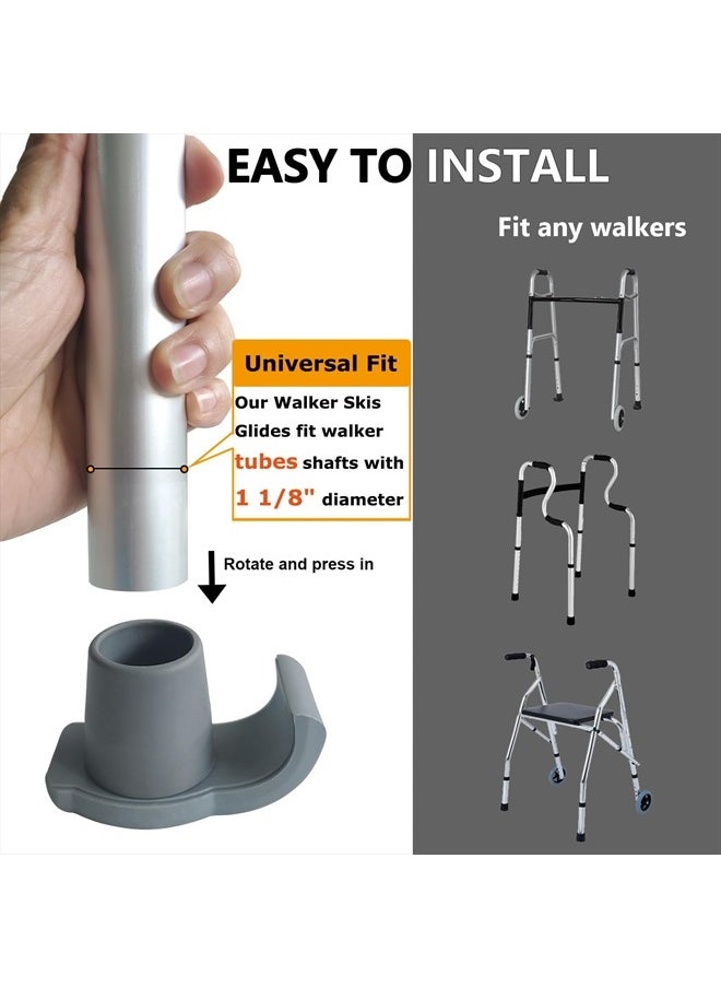 Aliseniors - Walker Ski Glides - 2 Pack Universal Fit Walker Accessories for Seniors Folding Walkers - Walker Feet Replacement, Gray - Image 1
