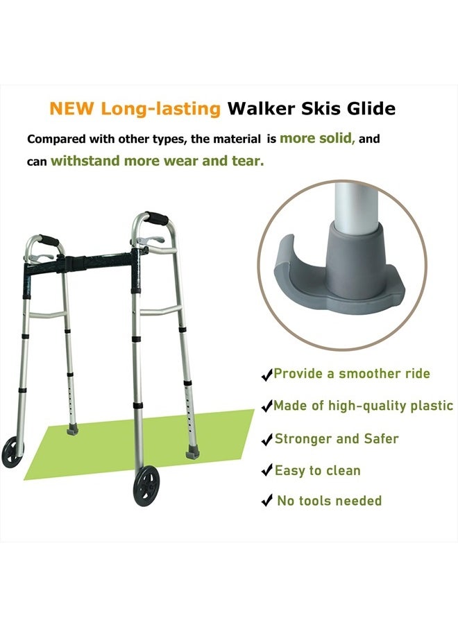Aliseniors - Walker Ski Glides - 2 Pack Universal Fit Walker Accessories for Seniors Folding Walkers - Walker Feet Replacement, Gray - Image 1