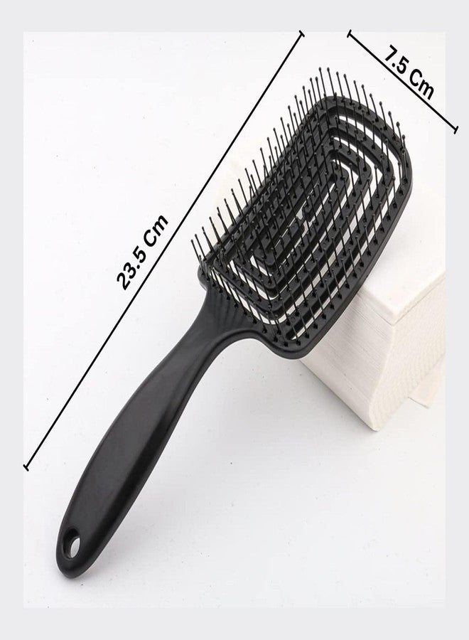 BENCI Hair Brush, Comb, Curved Vented Brush Faster Blow Drying, Professional Curved Vent Styling Hair Brushes for Women, Men, Paddle Detangling Brush for Wet Dry Curly Thick Straight Hair (Black - 9 X 3 Inch) - Image 2