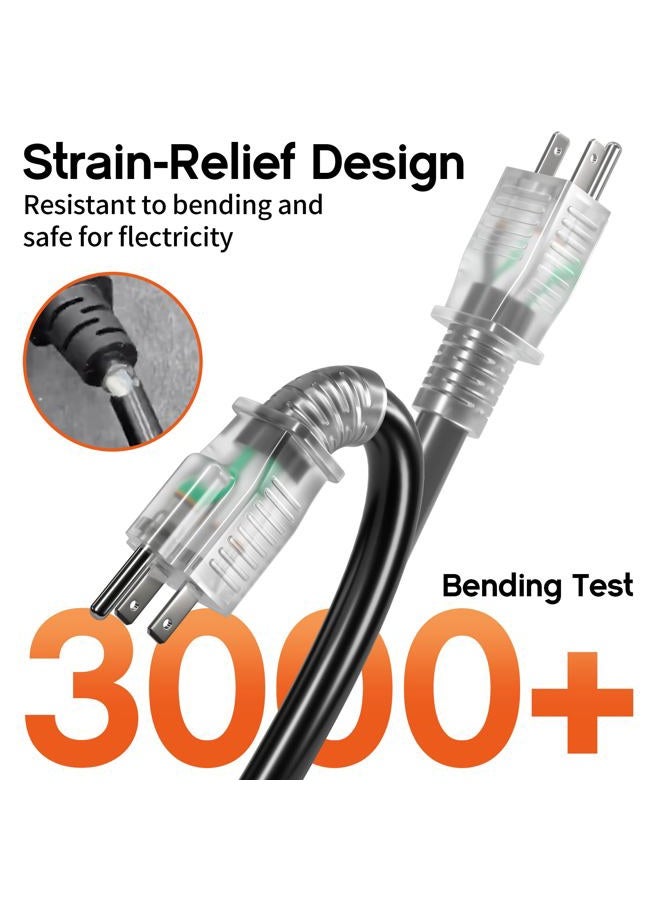 Deeklify 12 Gauge 100 FT Heavy Duty Outdoor Extension Cord Waterproof with Lighted End,Black 12 Gauge Extension Cord Flexible and Cold Resistant 3 Prong Grounded Plug,15Amp 1875W SJTW ETL Listed - Image 4