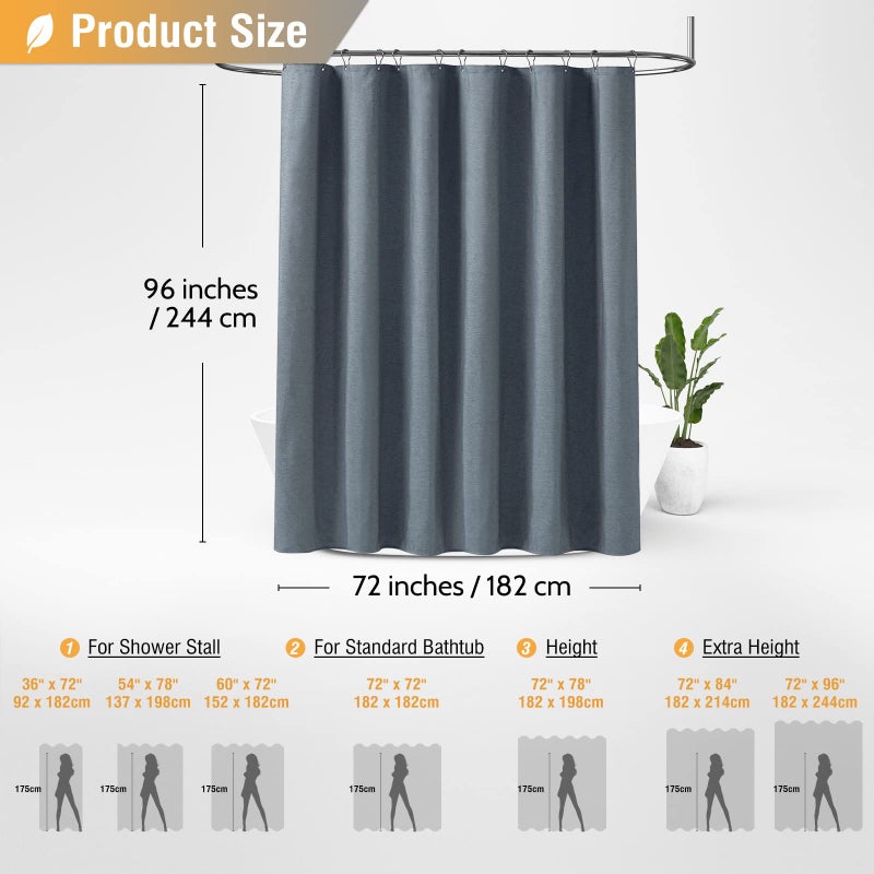 BTTN 96 Inch Extra Long Shower Curtain - Linen Textured Heavy Duty Tall Fabric Shower Curtain Set with 12 Plastic Hooks  Large Simple Neutral Cloth Shower Curtains for Bathroom  72x96 Inch  Blue Gray - Image 5