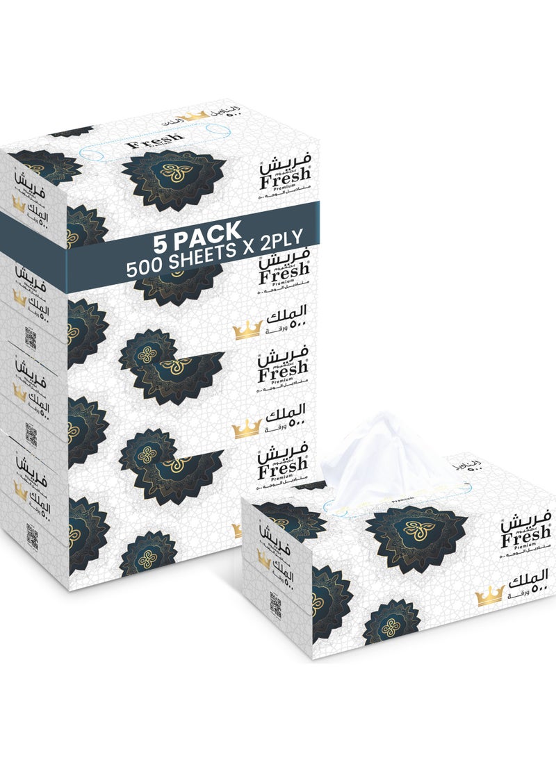 SNH Packing Fresh Facial Tissue Box Pack of 5, 500 Sheets x 2 Ply Each, Total 2500 Sheets - Image 1