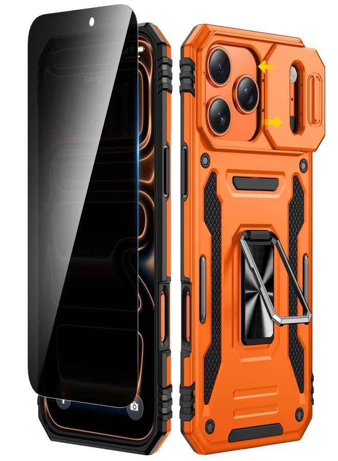 VEGO for iPhone 17 Pro Max Case, with Slide Camera Cover & Privacy Tempered Glass Screen Protector & Ring Kickstand Military Grade Heavy Duty Protection Cover for iPhone 17 ProMax - Orange - Image 1