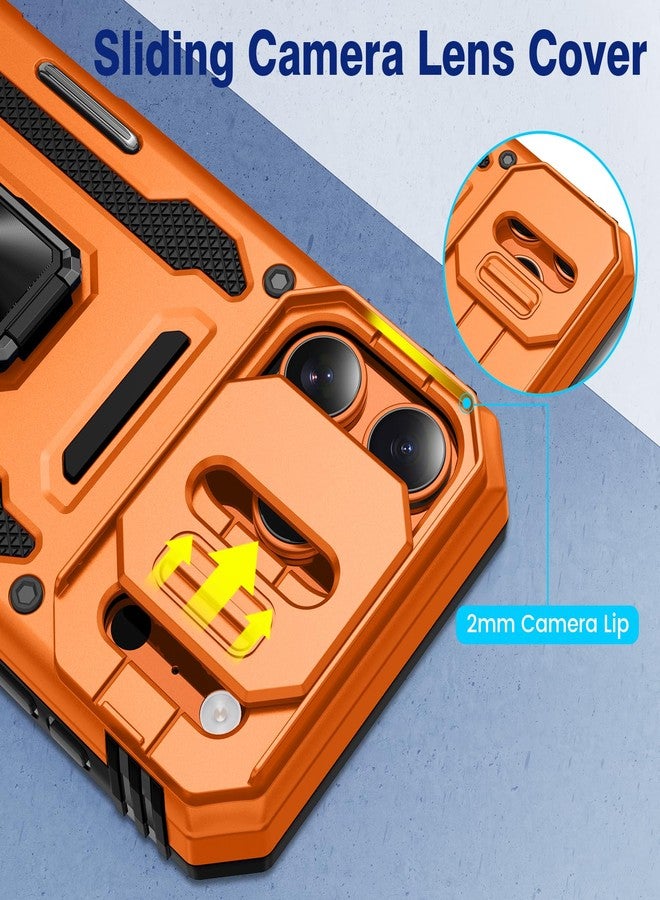 VEGO for iPhone 17 Pro Max Case, with Slide Camera Cover & Privacy Tempered Glass Screen Protector & Ring Kickstand Military Grade Heavy Duty Protection Cover for iPhone 17 ProMax - Orange - Image 5