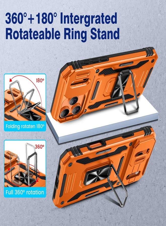 VEGO for iPhone 17 Pro Max Case, with Slide Camera Cover & Privacy Tempered Glass Screen Protector & Ring Kickstand Military Grade Heavy Duty Protection Cover for iPhone 17 ProMax - Orange - Image 4