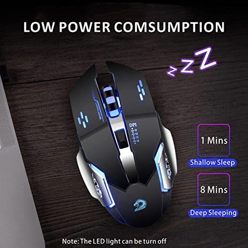 Uciefy Q85 Rechargeable Wireless Gaming Mouse, 2.4G LED Optical Silent Wireless Computer Mouse with 4 LED Light, 3 Adjustable DPI, Ergonomic Design, Auto Sleeping (Black) - Image 3
