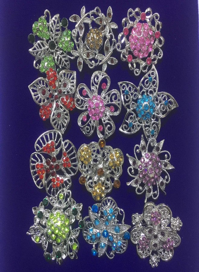 Ezing Lot 24pc Shining Rhinestone Crystal Brooches Pins DIY Wedding Bouquet Kit (D) - Image 4
