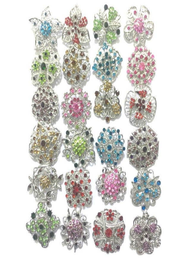 Ezing Lot 24pc Shining Rhinestone Crystal Brooches Pins DIY Wedding Bouquet Kit (D) - Image 1