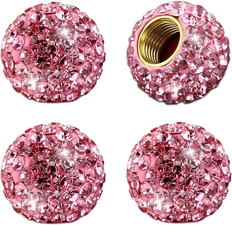Muxkenper Pink Rhinestone Tire Valve Stem Caps - 4 Pack - Image 1