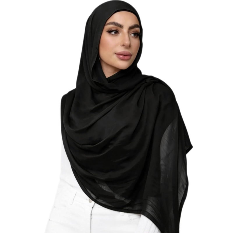 Piewag Viscose Hijab Scarf for Women Muslim Cotton Jersey Hijab Head Wrap Scarves Fashion Long Scarf Shawls Black - Image 1