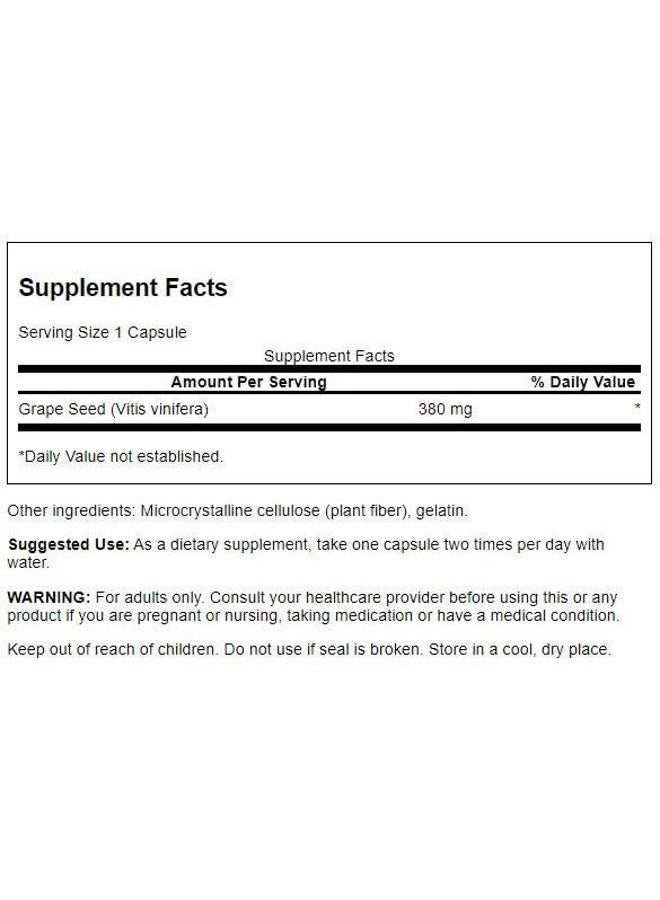 SWANSON Grape Seed Heart Antioxidant Free Radicals Healthy Blood Pressure Support Polyphenols OPCS (Oligomeric Proanthocyanidins) Herbal Supplement 380 mg 100 Capsules - Image 2