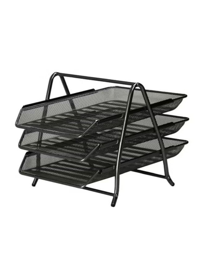 Beauenty 3-Tier Metal Mesh Document Tray – Black | A4 Paper File Organizer | Office Desk Storage | Workspace  Home Organizer | Stackable Office Supplies - Image 2