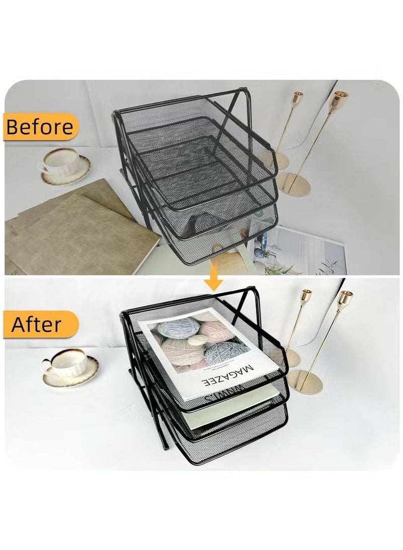 Beauenty 3-Tier Metal Mesh Document Tray – Black | A4 Paper File Organizer | Office Desk Storage | Workspace  Home Organizer | Stackable Office Supplies - Image 4