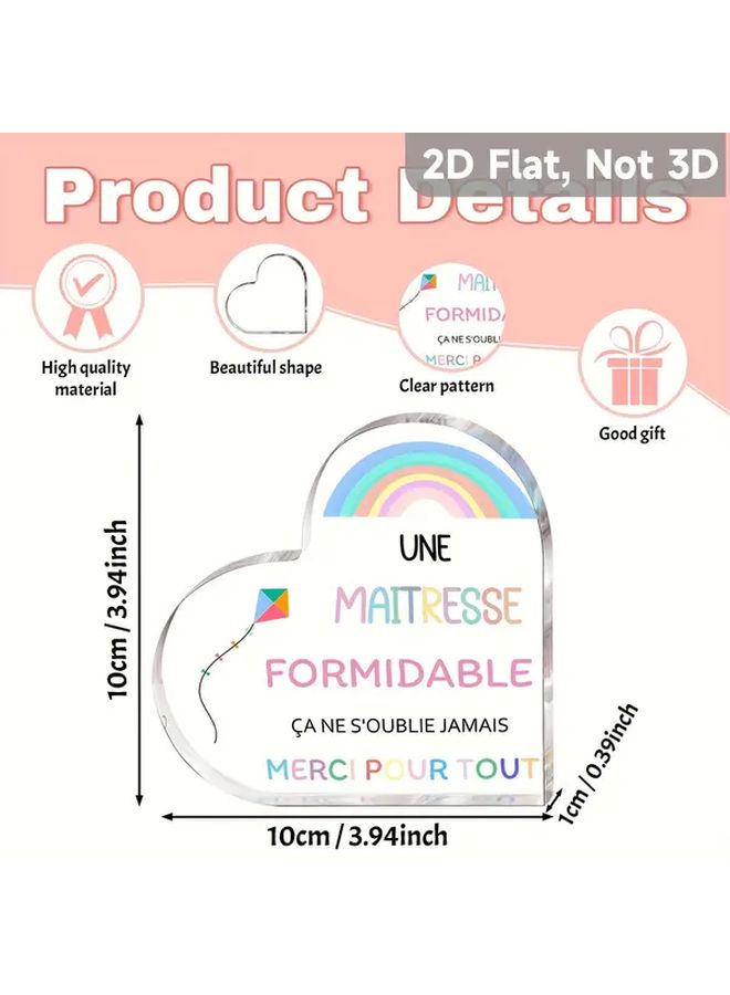 Acrylic Sign 2D Flat Heart French Rainbow Kite Gift Thanksgiving Teacher Mom - Image 3
