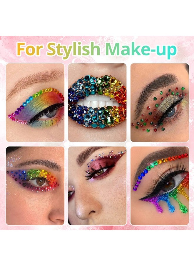 BELLEBOOST Round Flatback Face Gems Kit (Colorful) For Makeup With Quick Dry Glue + Brush + Tweezer Nail Art Rhinestones Mixed Color Iridescent Chameleon Glass Crystal Beads For Makeup Deco  - Image 4