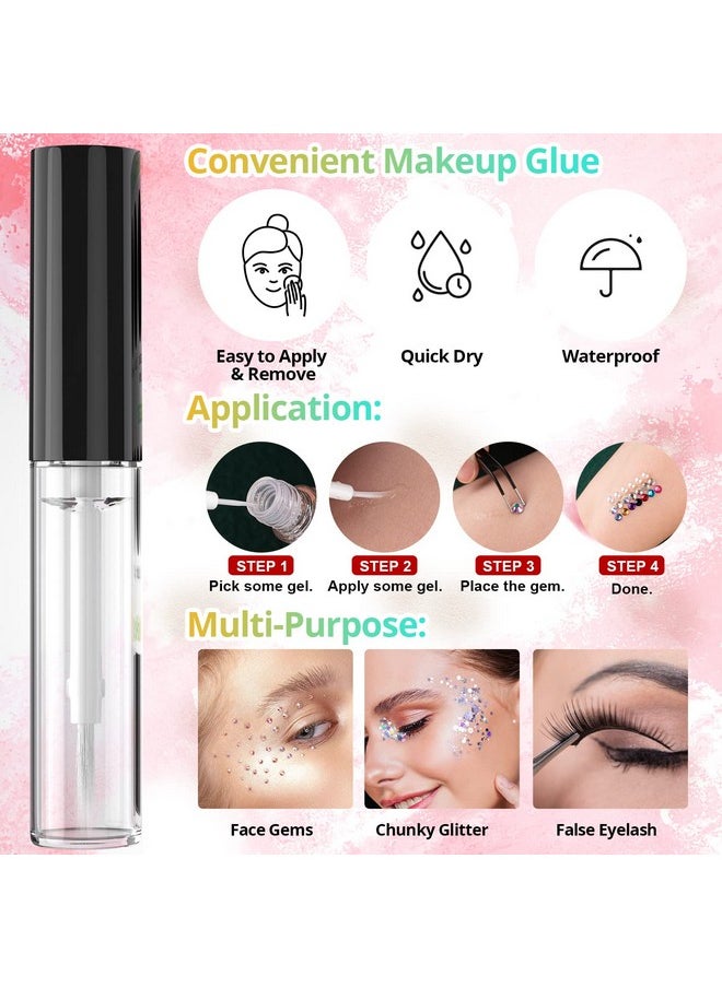 BELLEBOOST Round Flatback Face Gems Kit (Colorful) For Makeup With Quick Dry Glue + Brush + Tweezer Nail Art Rhinestones Mixed Color Iridescent Chameleon Glass Crystal Beads For Makeup Deco  - Image 3