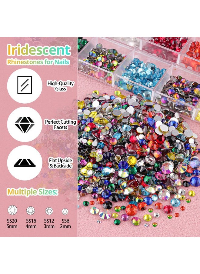 BELLEBOOST Round Flatback Face Gems Kit (Colorful) For Makeup With Quick Dry Glue + Brush + Tweezer Nail Art Rhinestones Mixed Color Iridescent Chameleon Glass Crystal Beads For Makeup Deco  - Image 2