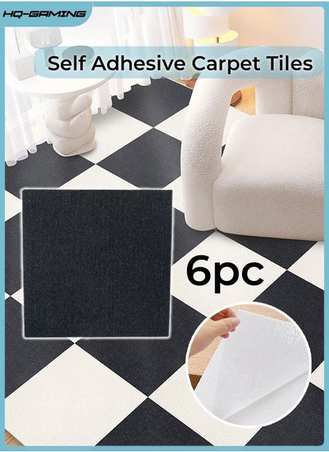 Self Adhesive Carpet Tiles Anti-Slip Reusable Carpet Squares Peel and Stick Carpet Squares with Padding Attached Floor Tile Easy Install DIY for Bedroom Living Room (Black 6pcs)