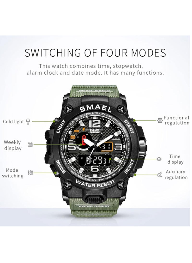 SMAEL - SMAEL Men's Silicone Strap Analog-Digital Watch Military Watch Quartz Dual Movement Electronic Sports Watch Luminous Waterproof Luminous Sports Watch as Gift for Men Watch Stopwatch Alarm Clock - Image 1