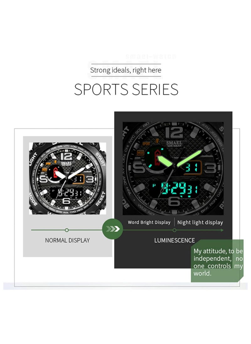 SMAEL - SMAEL Men's Silicone Strap Analog-Digital Watch Military Watch Quartz Dual Movement Electronic Sports Watch Luminous Waterproof Luminous Sports Watch as Gift for Men Watch Stopwatch Alarm Clock - Image 1