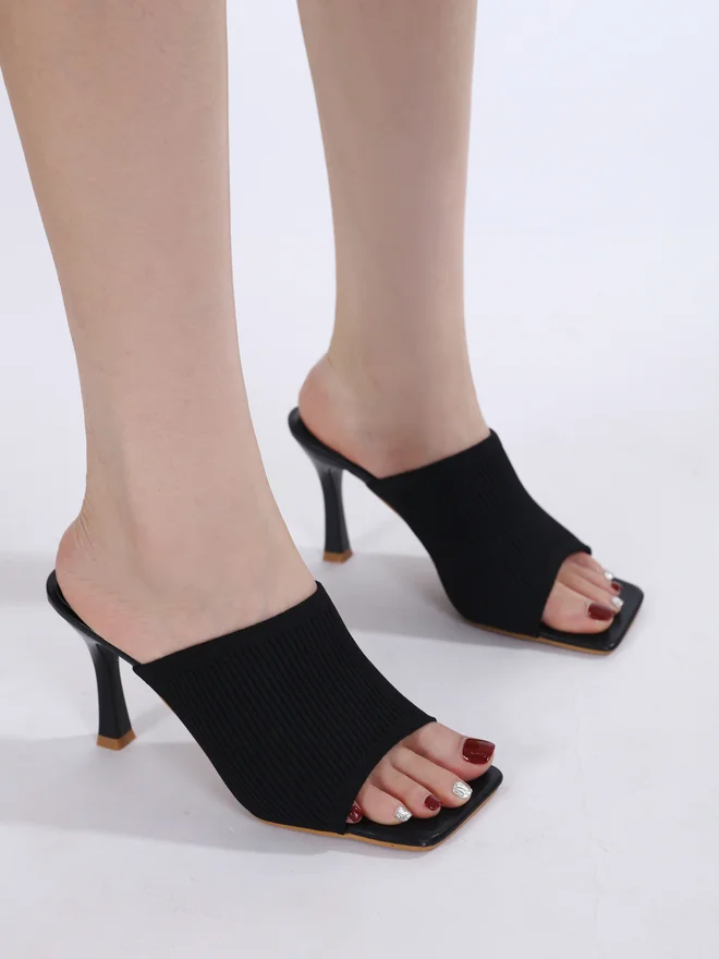 Sneak-a-peek Wide Strap Stiletto Heel Sandals