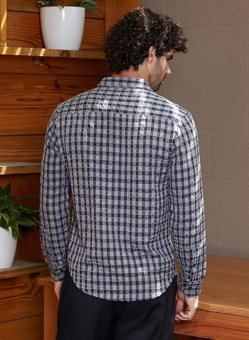 كامبوس سوترا Men's Charcoal Grey Glen Check Shirt