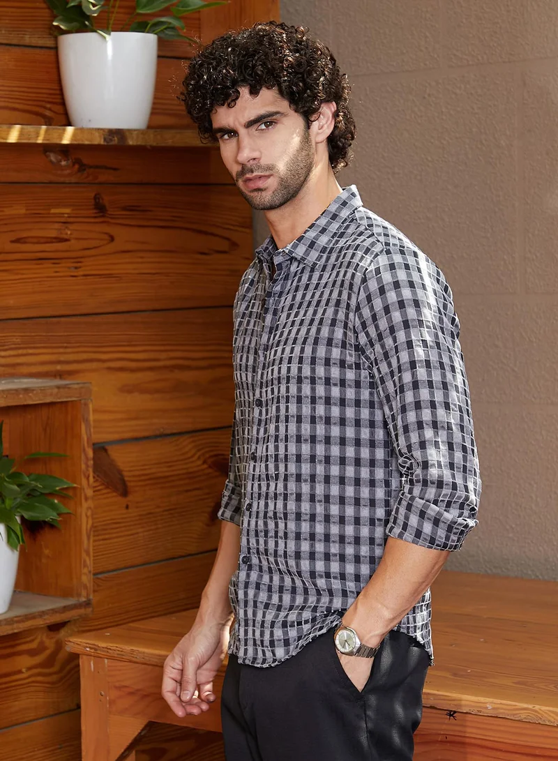 كامبوس سوترا Men's Charcoal Grey Glen Check Shirt