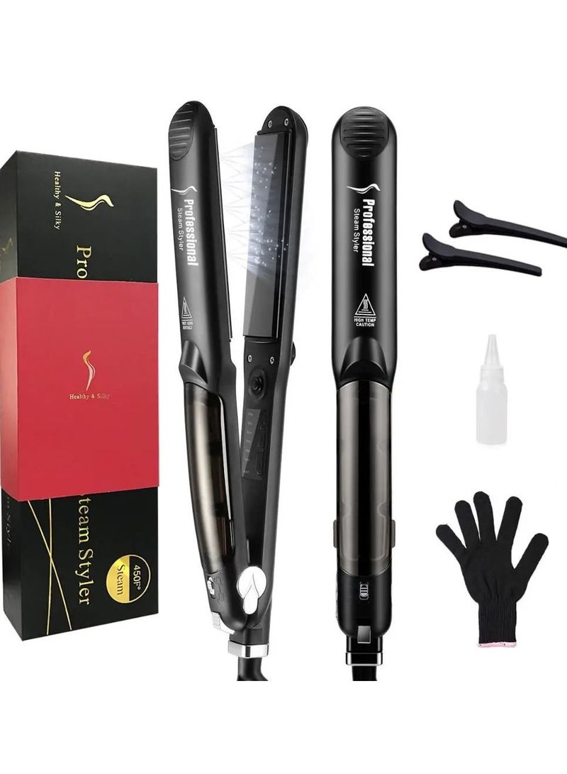 PROFESSIONAL NEW Professional 450F Ceramic Vapor Steam Hair Straightener with Argan Oil Infusion Steam Flat Iron Ceramic Vapor Fast Heating - Image 1