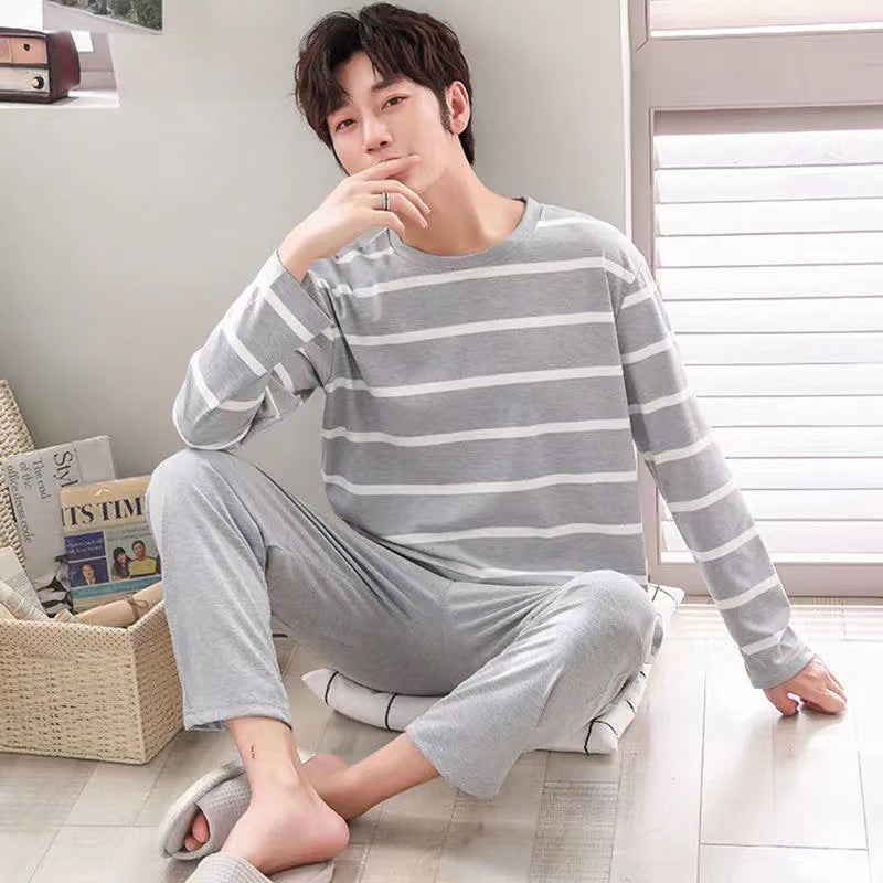 Mens Long Sleeve Pajamas Lightweight Spring Autumn Sleepwear 2#  - Image 2