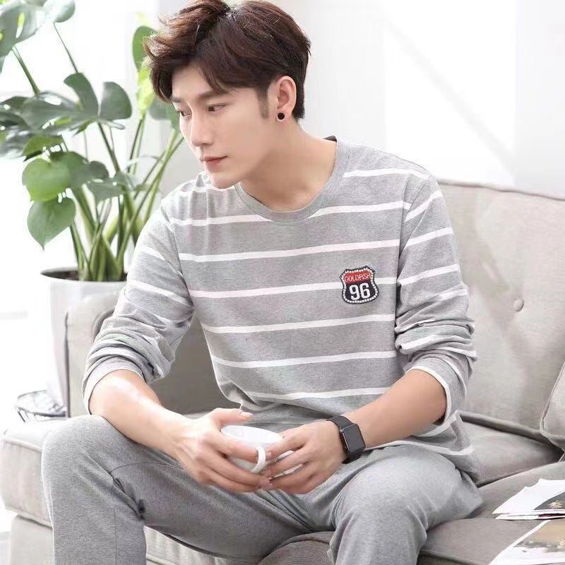 Mens Long Sleeve Pajamas Lightweight Spring Autumn Sleepwear 2#  - Image 4