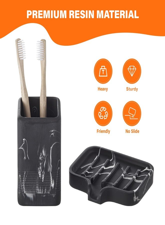 INIUNIK Toothbrush Holder and Soap Dish Set, Resin Toothbrush Cup Bathroom Cup Tumbler Marble Design, Self Draining Bar Soap Holder Shower for Bathroom Holder and Organizer, Black - Image 5