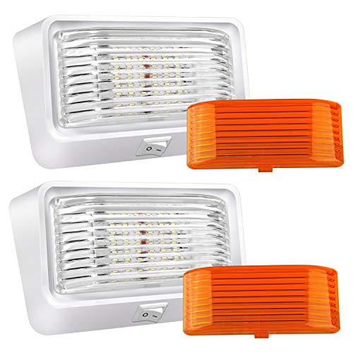 BlueFire Super Bright LED RV Porch Light RV Exterior Lights Porch Utility Light 12V Replacment Light with ON/OFF Switch, Clear and Amber Removable Lens for RV, Trailer, Camper (2 Pack) - Image 1