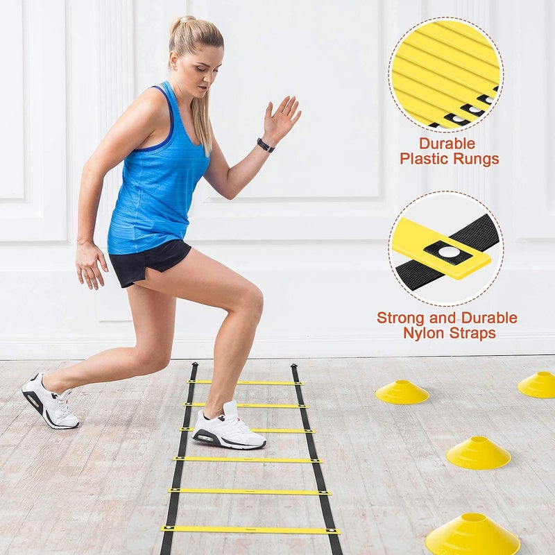 X-UMEUS Agility Ladder Speed Training Equipment Set - 20ft Ladder, 12 Soccer Cones, 4 Hurdles, Jump Rope, Running Parachute - Image 3